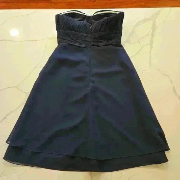 Bill Levkoff Womens Formal Stapless Chiffon Midi Dress Navy Blue Size 10 - Picture 7 of 11